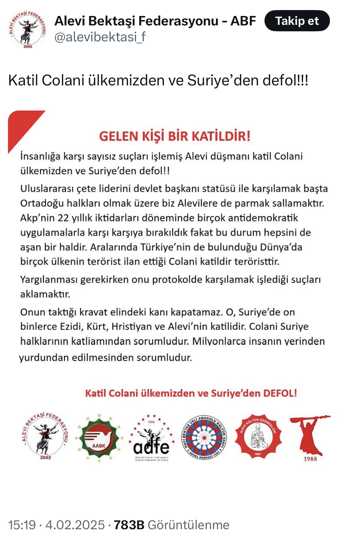 Colani ziyaretine Alevi örgütlerinden tepki!