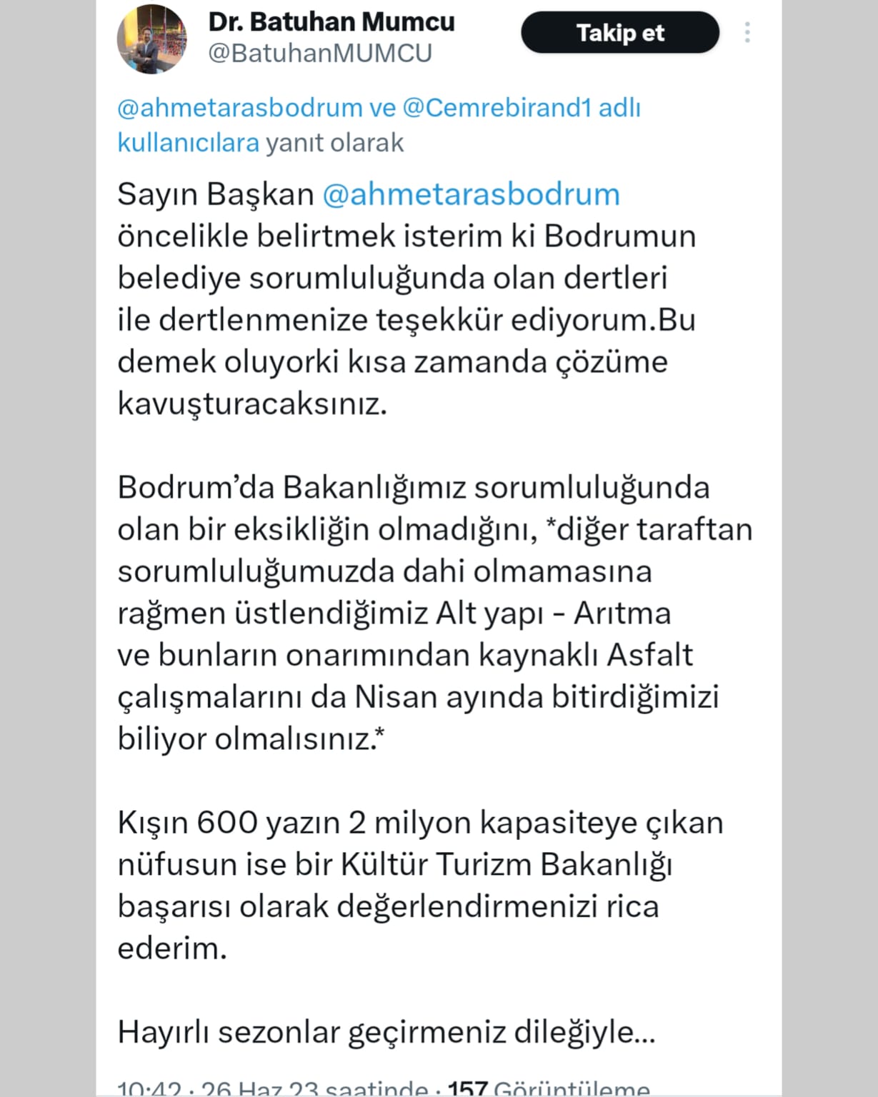 Kültür ve Turizm Bakan Yardımcısından Ahmet Aras'a ince ayar!