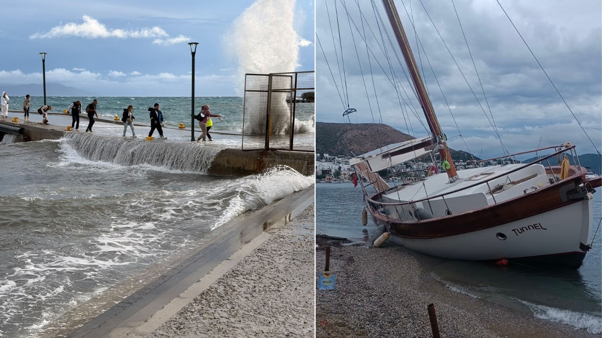 Bodrum’u ve Kos’u Fırtına Vurdu: 15 Metrelik Yelkenli Sahile Oturdu