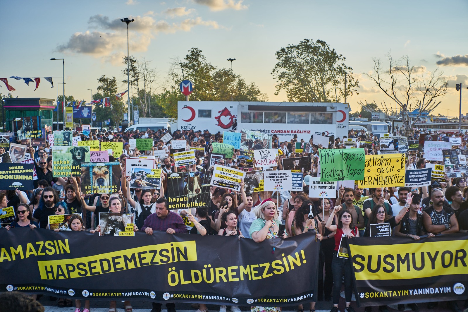 Binlerce yaşam hakkı savunucusu İstanbul Kadıköy'de katliam yasasını protesto etti