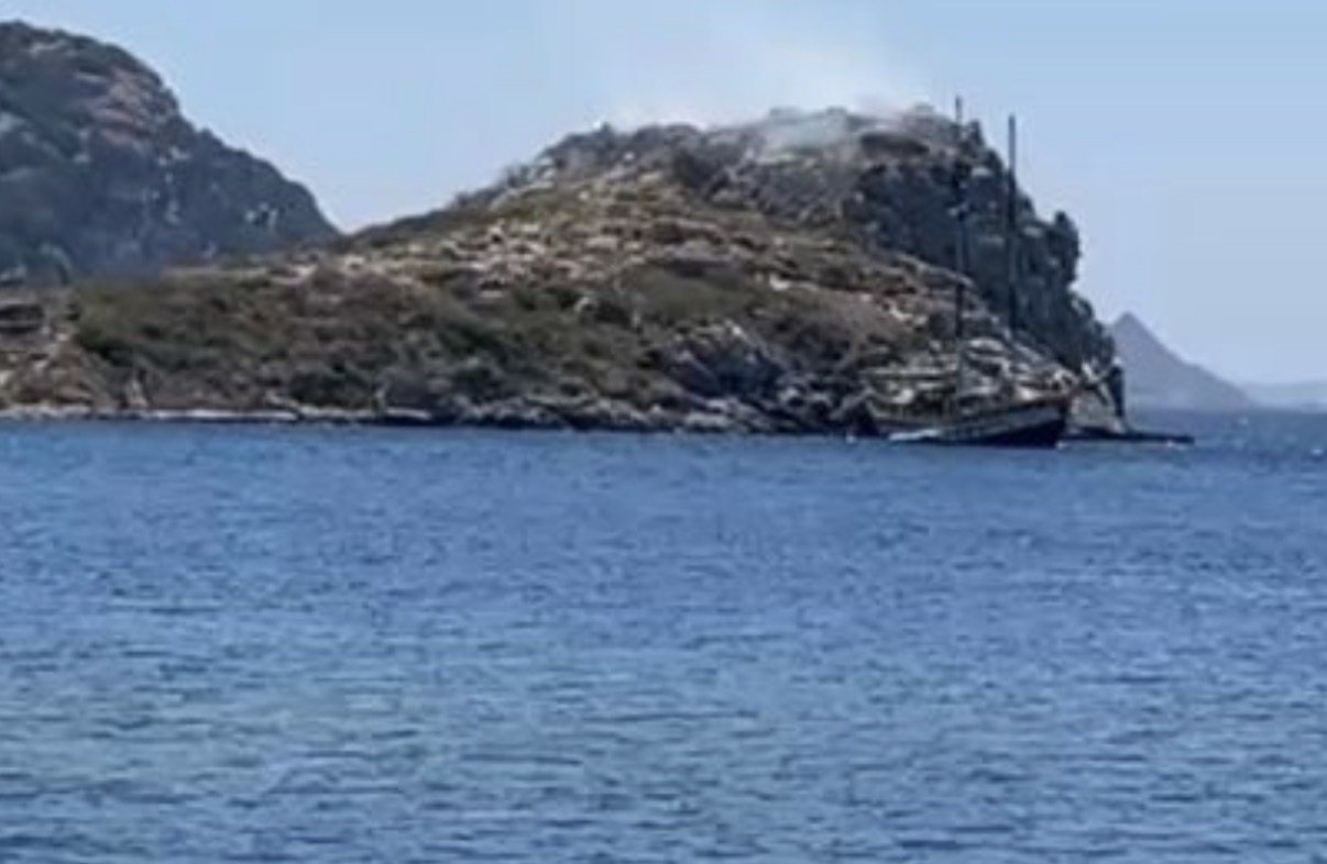 Gümüşlük Tavşan Adasında Yangın Çıktı