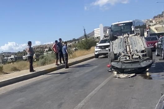 Ortakent’te yaşanan kazada araç takla attı