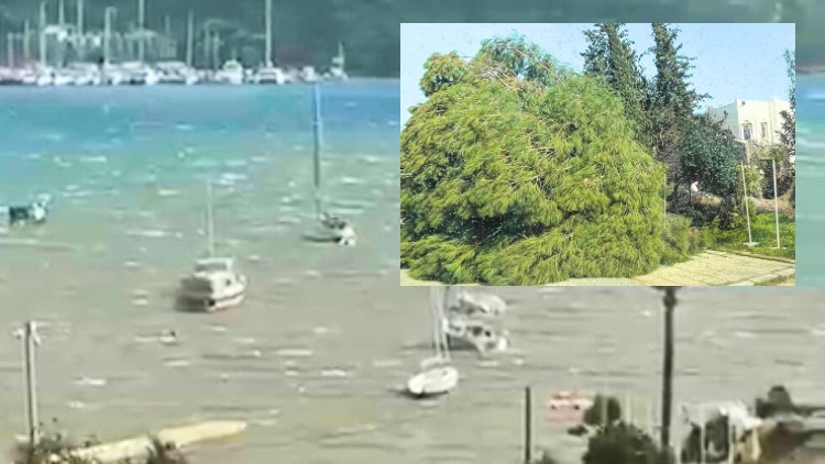 Saatte 100 km hıza varan Lodos, Bodrum’da hayatı olumsuz etkiliyor!